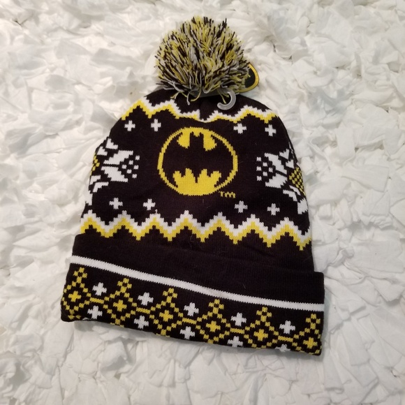 Batman Black, Yellow and White Winter Baby Hat. - Picture 2 of 4